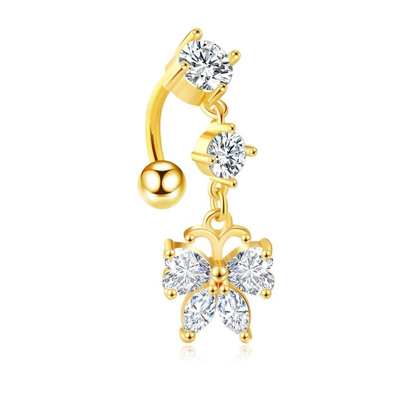 Zircon Navel Piercing Golden Heart Buckle Stud Earrings