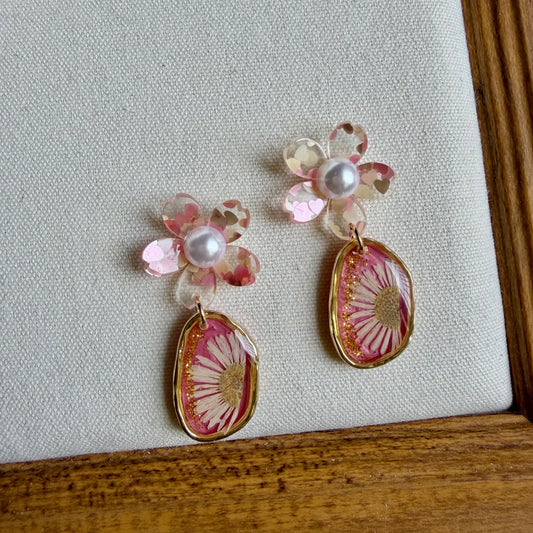 Daisy Pink Temperament Clear Sweet Artistic Earrings