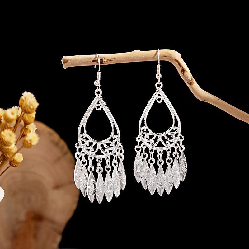 Imitation Sier Miao Minority Tourist Attractions Bohemian Exaggerated Long Leaves Earrings