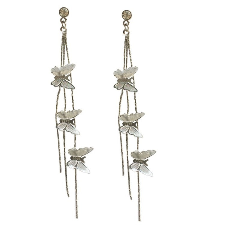 Women's Butterfly Long Fringe Slim Face Earrings