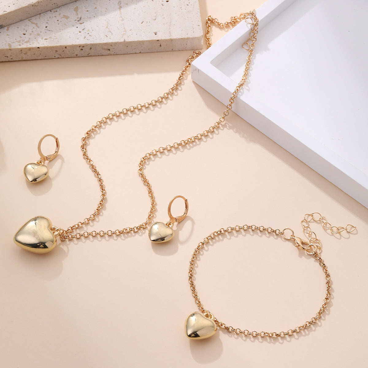 Fashion Peach Heart Creative Combination Female Jewelry Set