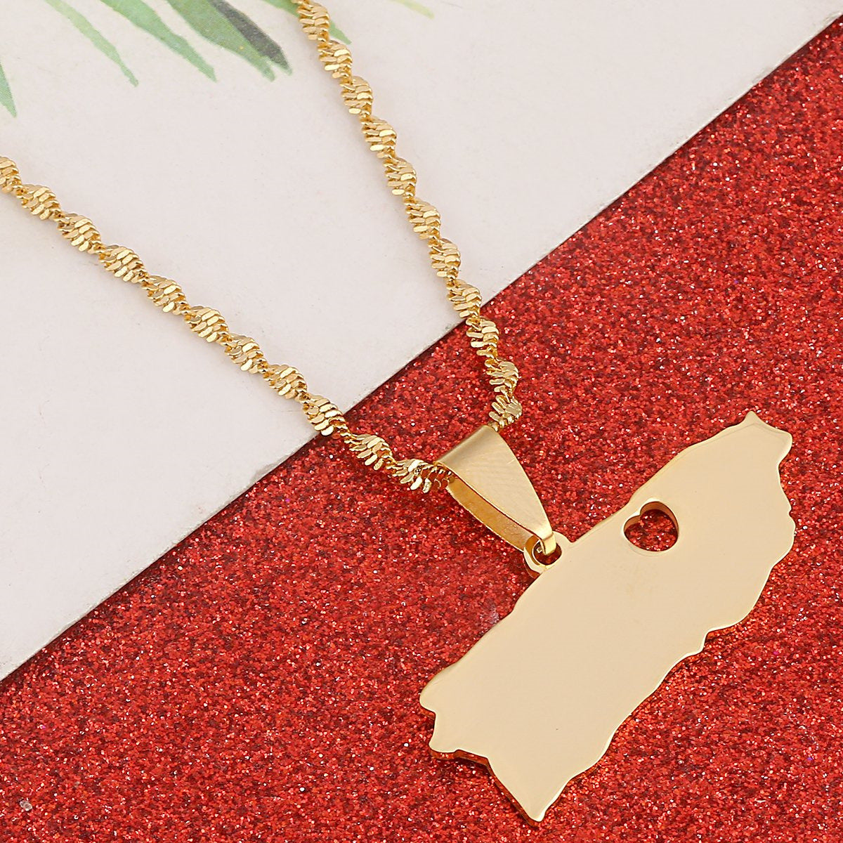 Puerto Rico Stainless Steel Map Male Necklaces