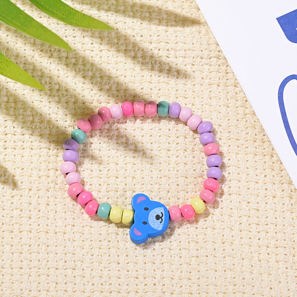 Children's Cartoon Wooden Environmental Protection Colorful Beaded Bracelet