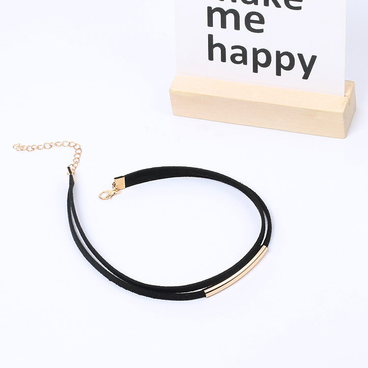 Women's Double Circle Short Metal Tube Gothic Black Necklaces