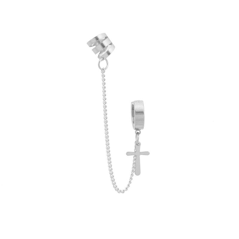 Men's Cross Ear Clip Korean Fashion Chain Earrings