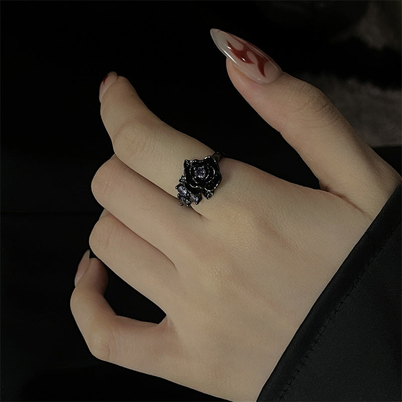 Women's Style Rose Open Design Purple Zircon Rings