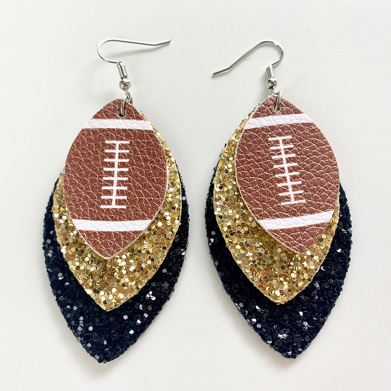 Color Matching Cheerleading Rugby Baseball Softball Leather Earrings