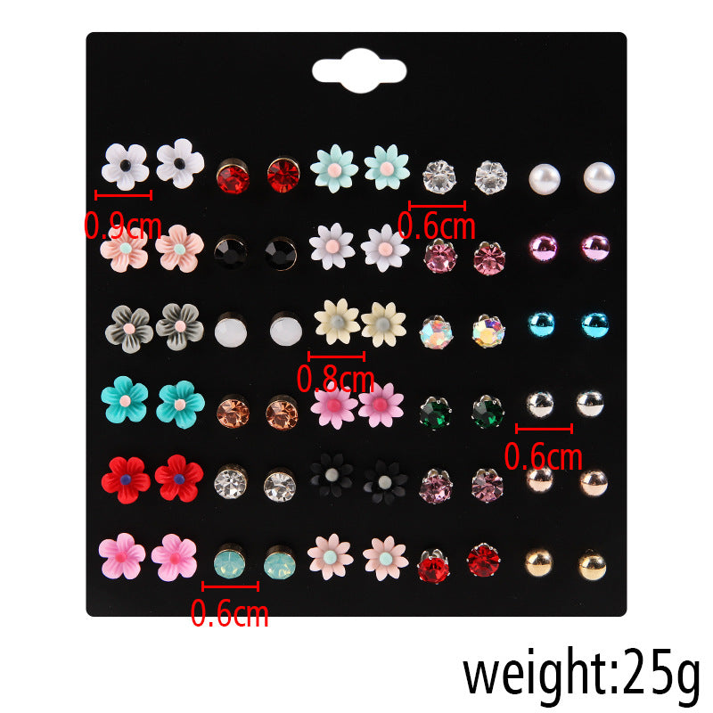 Women's Temperament Wild Pairs Colorful Rhinestone Resin Flower Earings Creative Earrings
