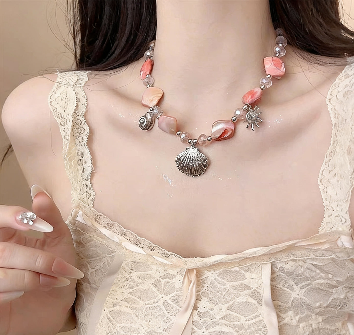 Vacation Style Blue Crystal String Beads Starfish Female Sweet Cute Necklace