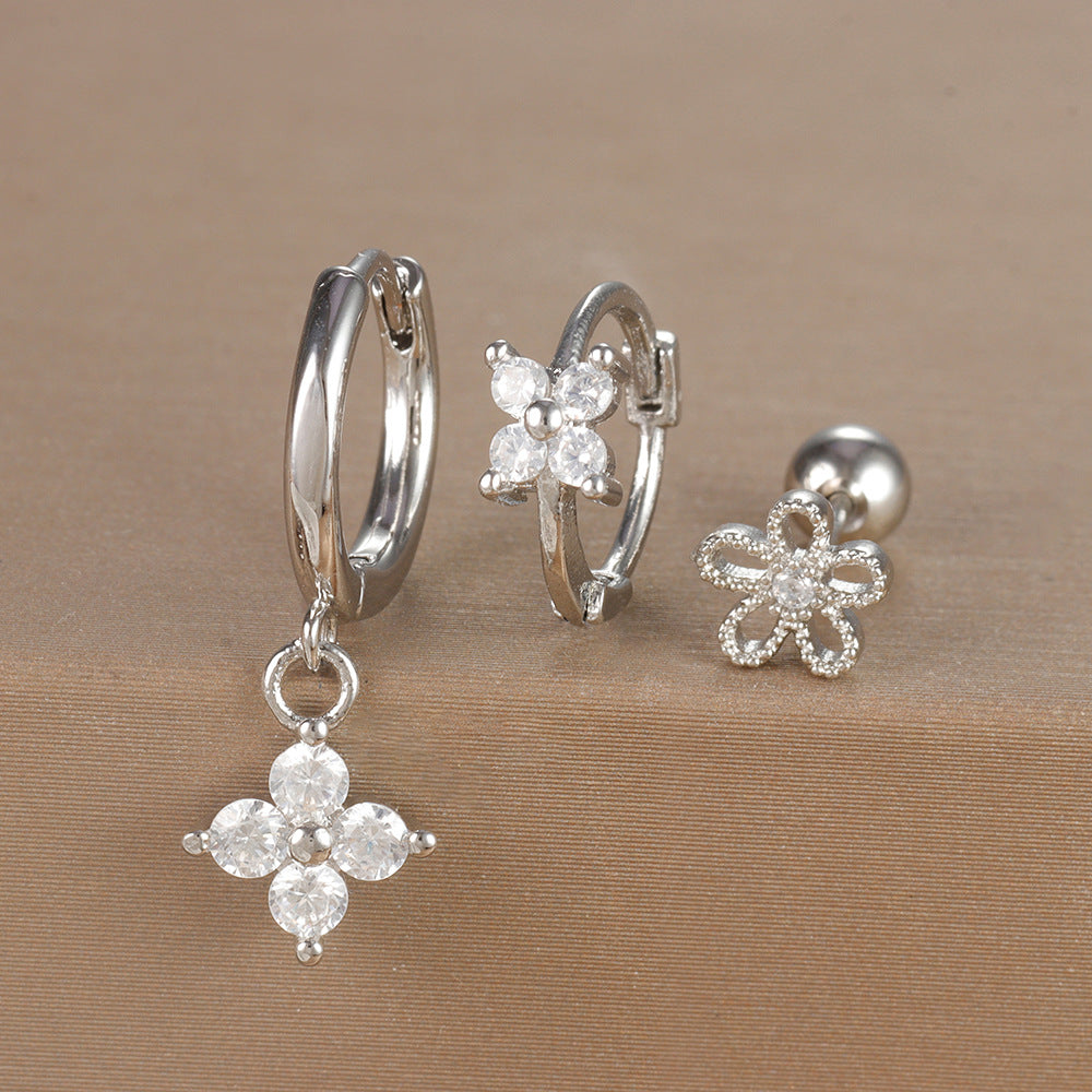 Women's Ear Micro Inlaid Zircon Flower Suit Light Rings