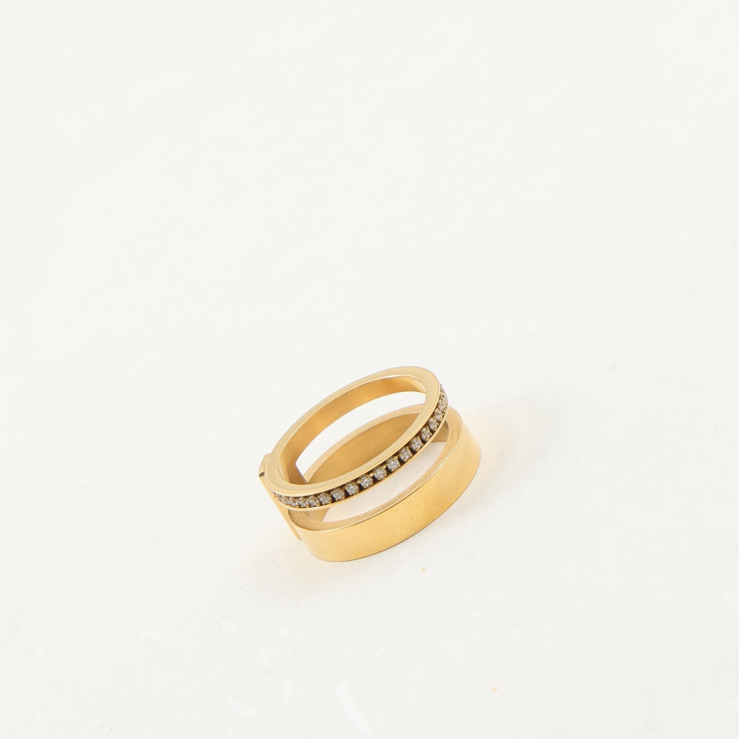 Fake Two-piece Zircon Titanium Steel Gold Rings
