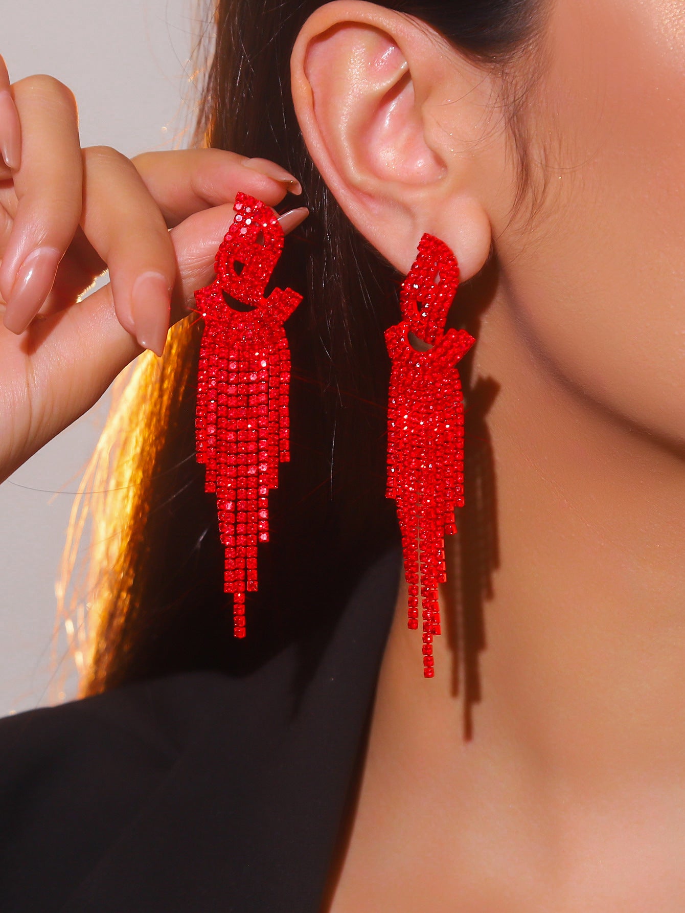 Women's Super Flash Rhinestone Long Fringe High-grade Earrings