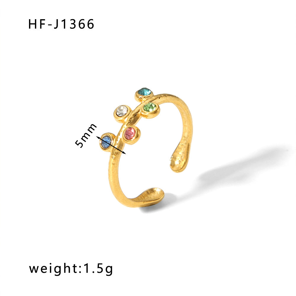 Women's Open Drop Oil Personality Inlaid Zircon Stainless Ring