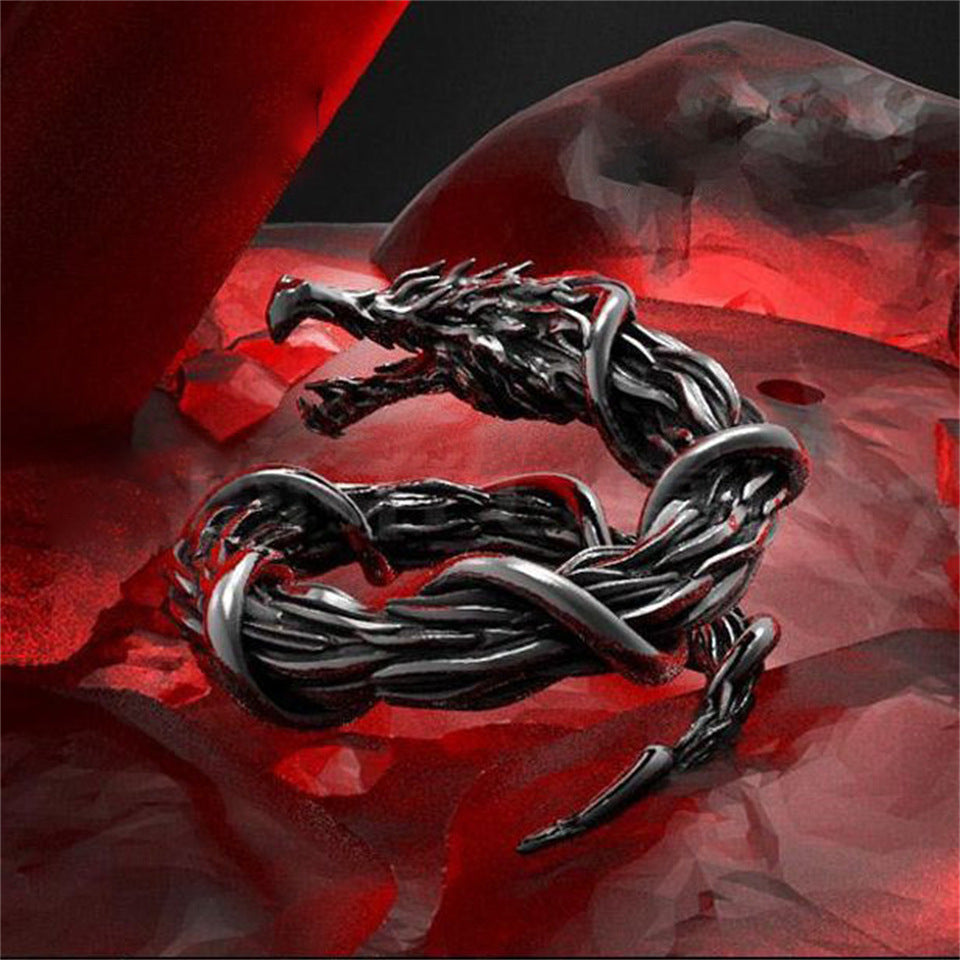Men's Exquisite Black Dragon Winding Opening Adjustable Gothic Rings