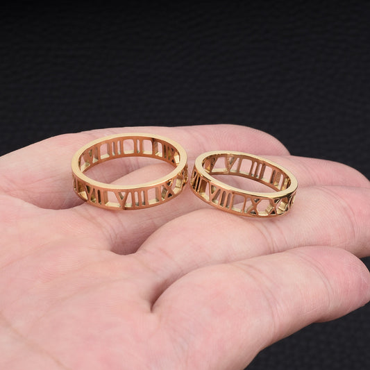 Female Hollow Roman Numerals High Quality Rings