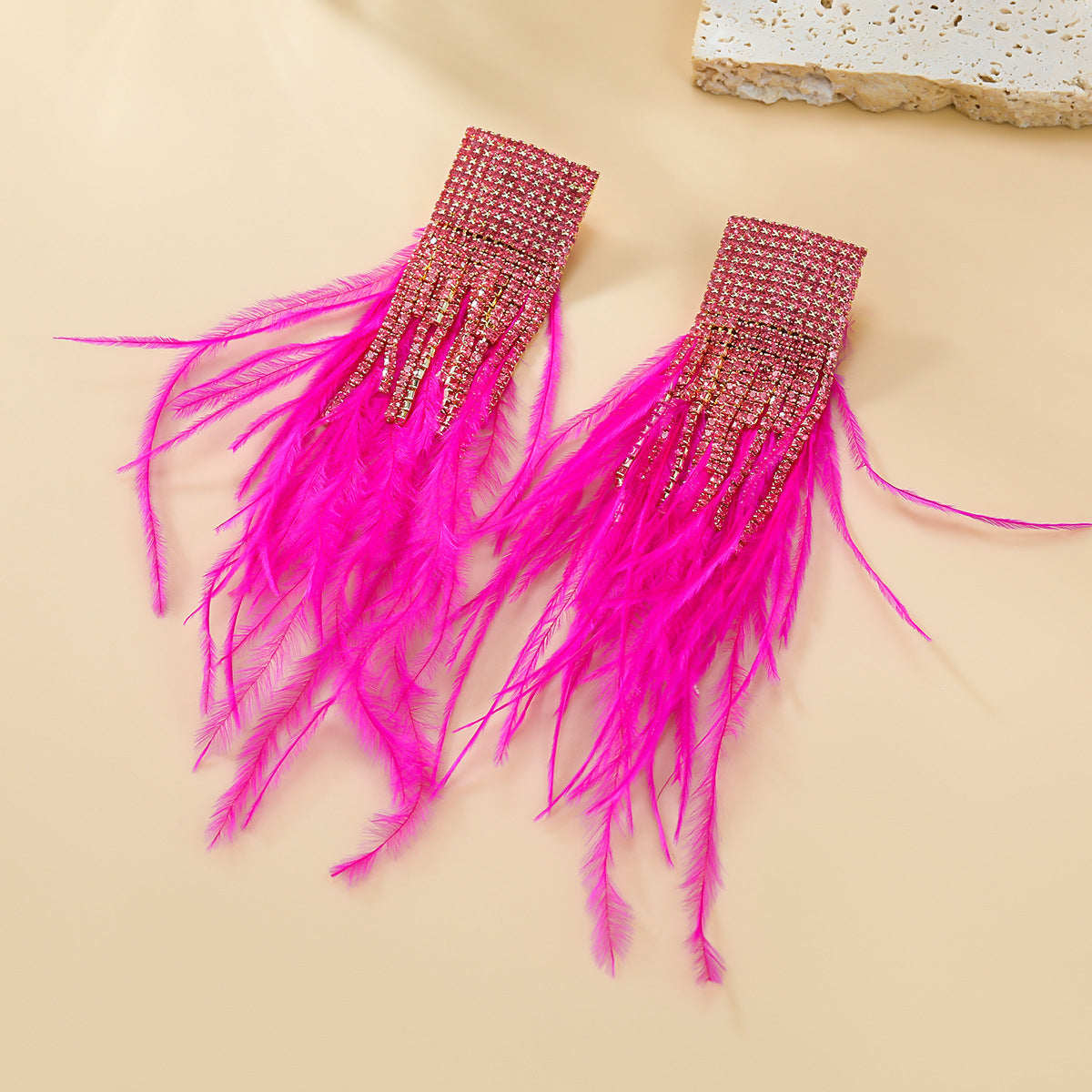 Women's Alloy Diamond Long Feather Tassel Bohemian Earrings