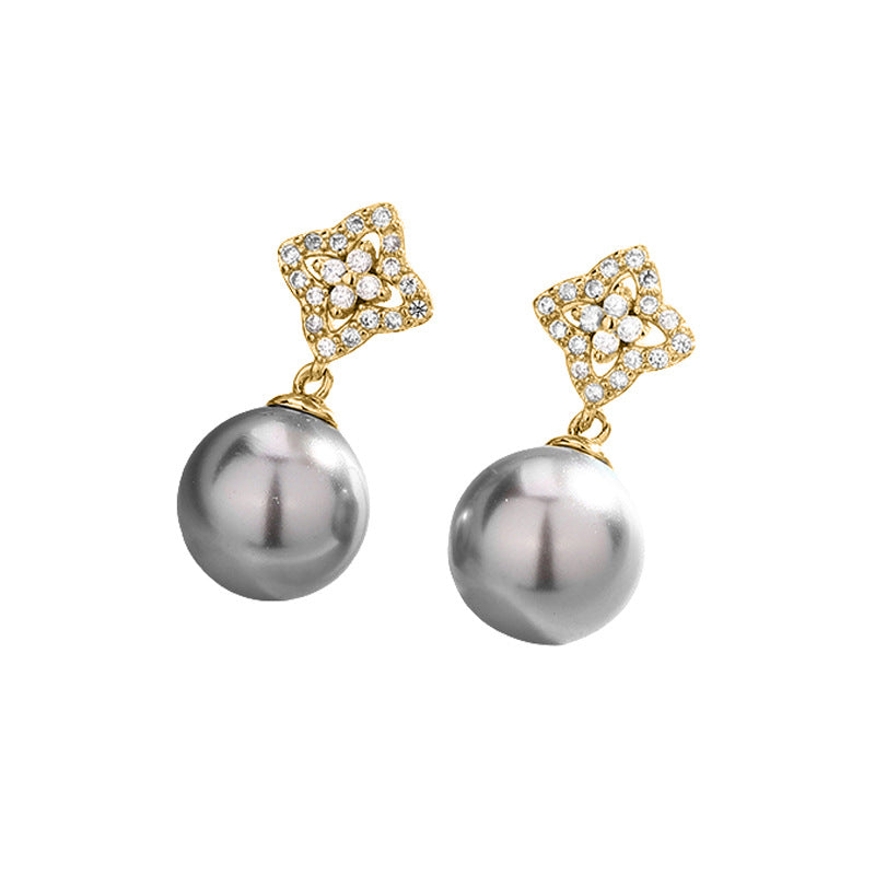 Eardrops Chic Gray White Pearl With Rings