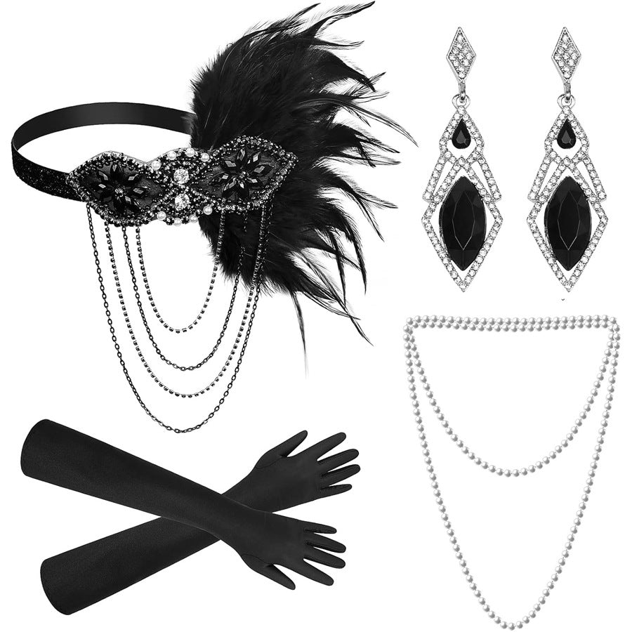 Red Feather Hair Band Masquerade Single Jewelry Set
