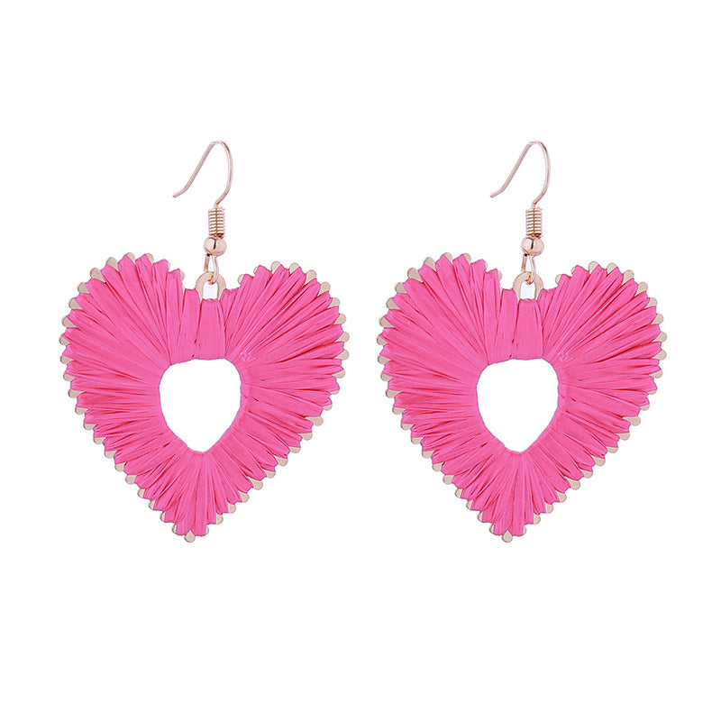 Colorful Raffia Heart Love Creative Fashion Earrings