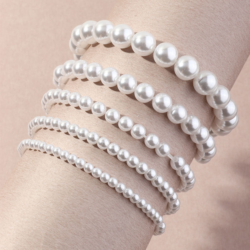 Imitation Pearl Beaded Female Elastic String Bracelets
