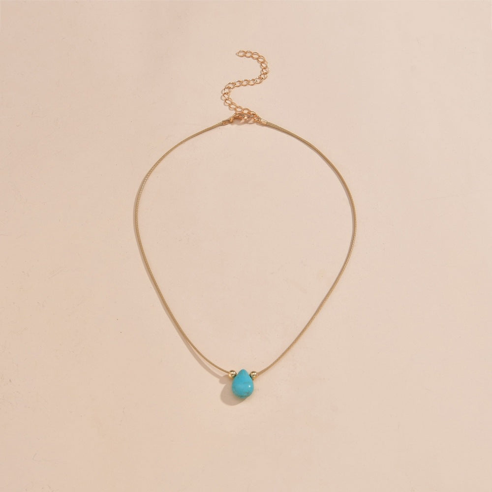 Bohemian Ethnic Style Drop-shaped Turquoise Waterproof Wax Line Necklace