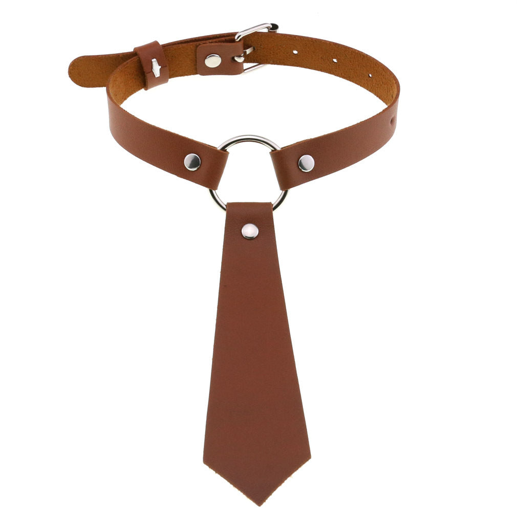 Personality Fashion Leather Bondage Tie Punk Collar