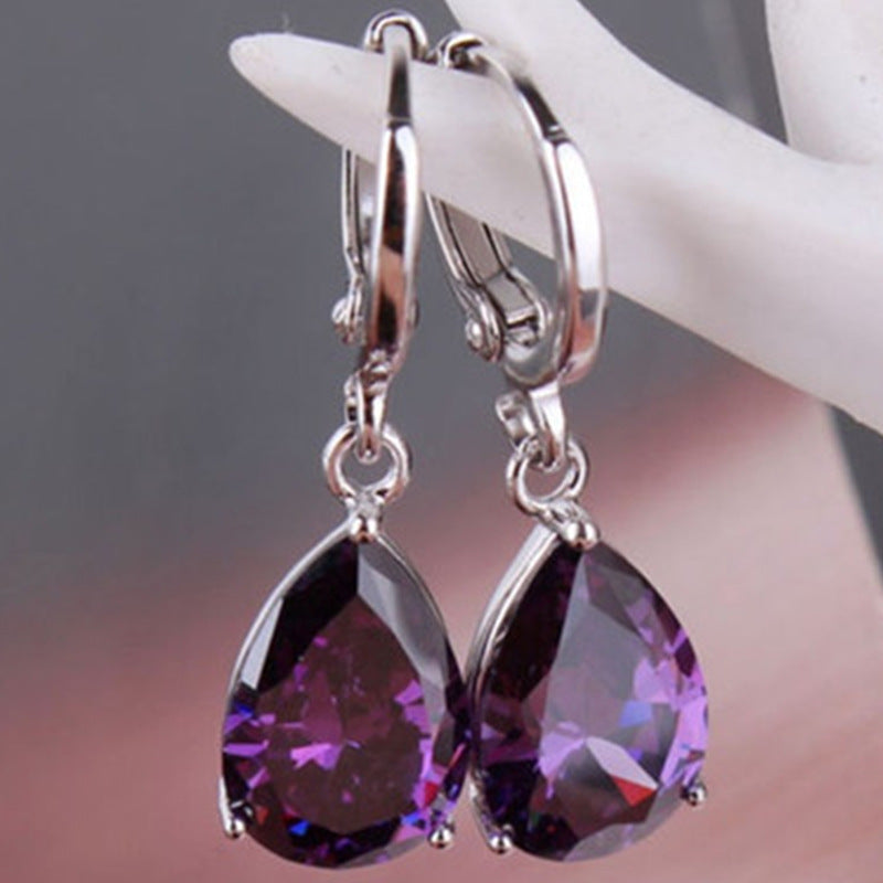 Inlaid Pink Zircon Female Engagement Korean Earrings