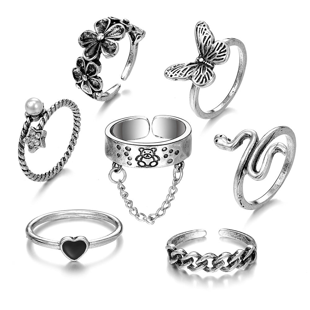 Skull Simulated Snakes Geometric Cross Fashion Retro Style Personality Ring