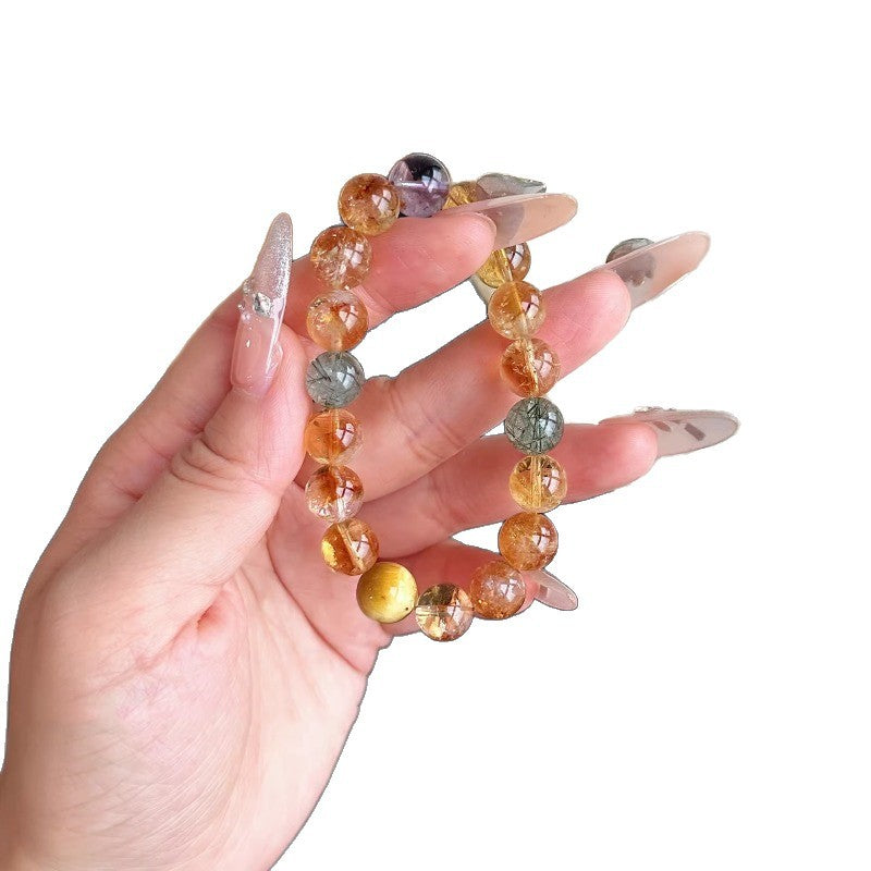 Lucky Fortune Natural Citrine Yellow Rutilated Female Golden Tiger Bracelet