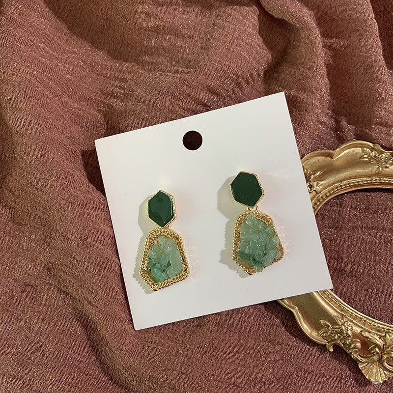 Sier Needle Zircon Geometric Flower Retro Exquisite Earrings