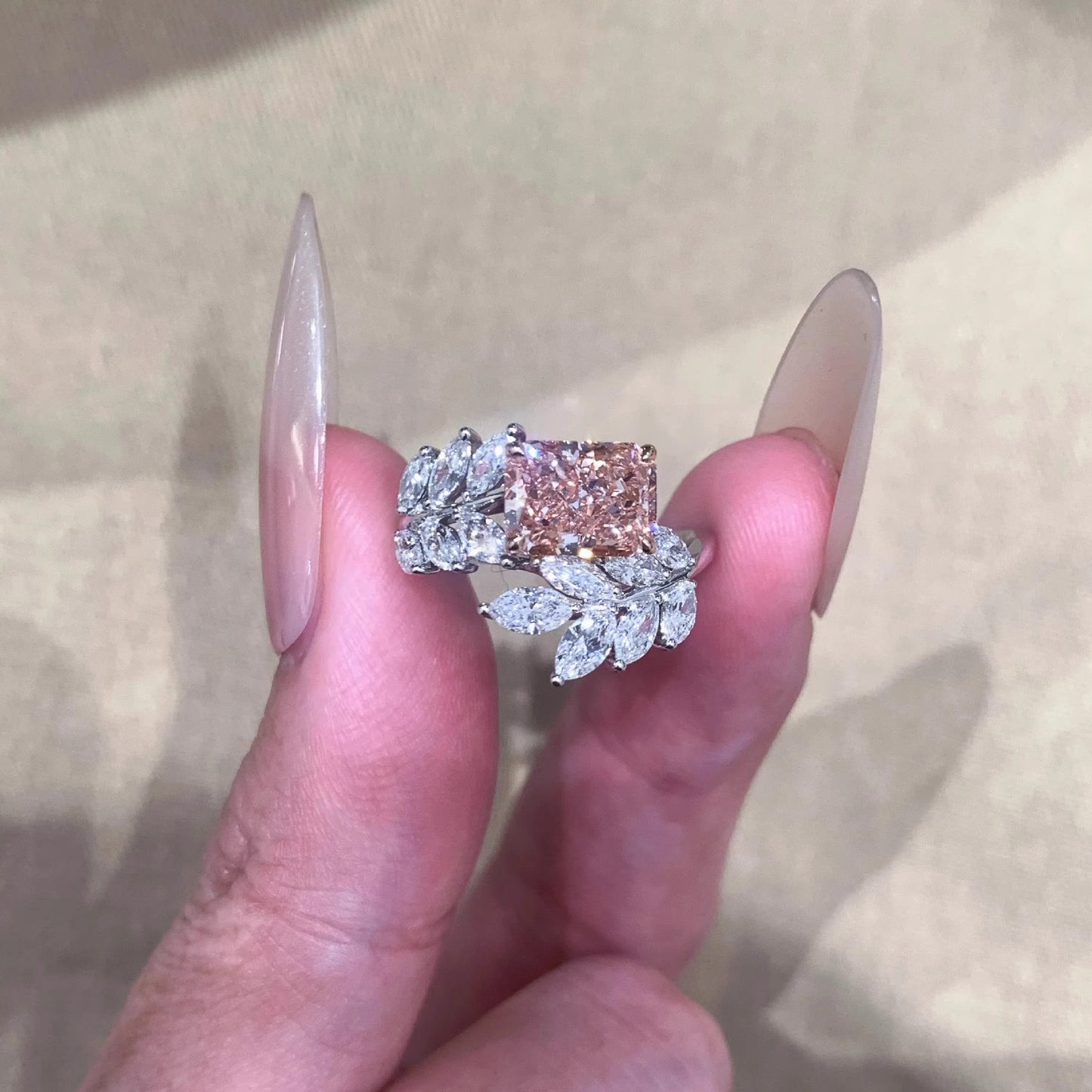 French Gold Pink Zirconium Cube Sugar Ring