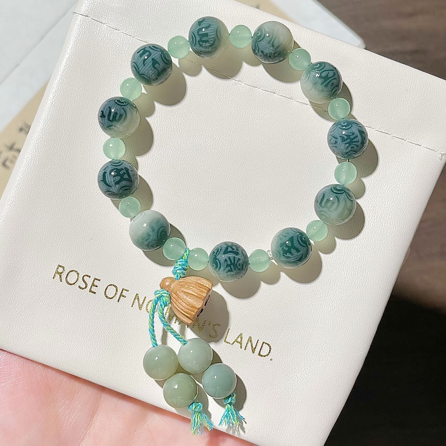 Lotus Each Big Green Sandalwood Water Plants Agate Bracelets