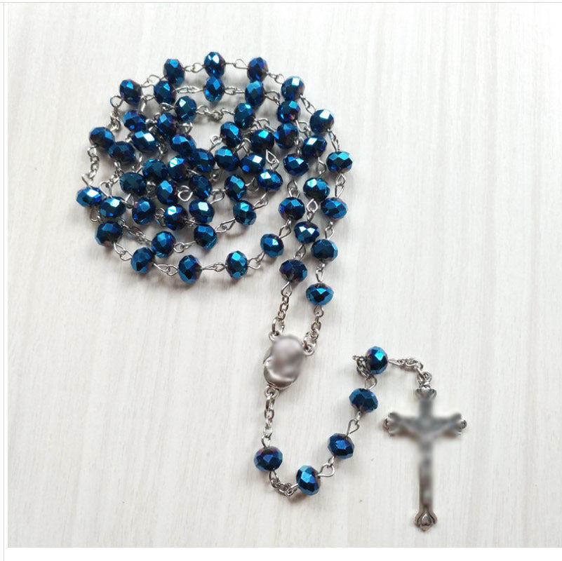 Handmade Beaded Blue The Crystal Long Alloy Sweater Necklace