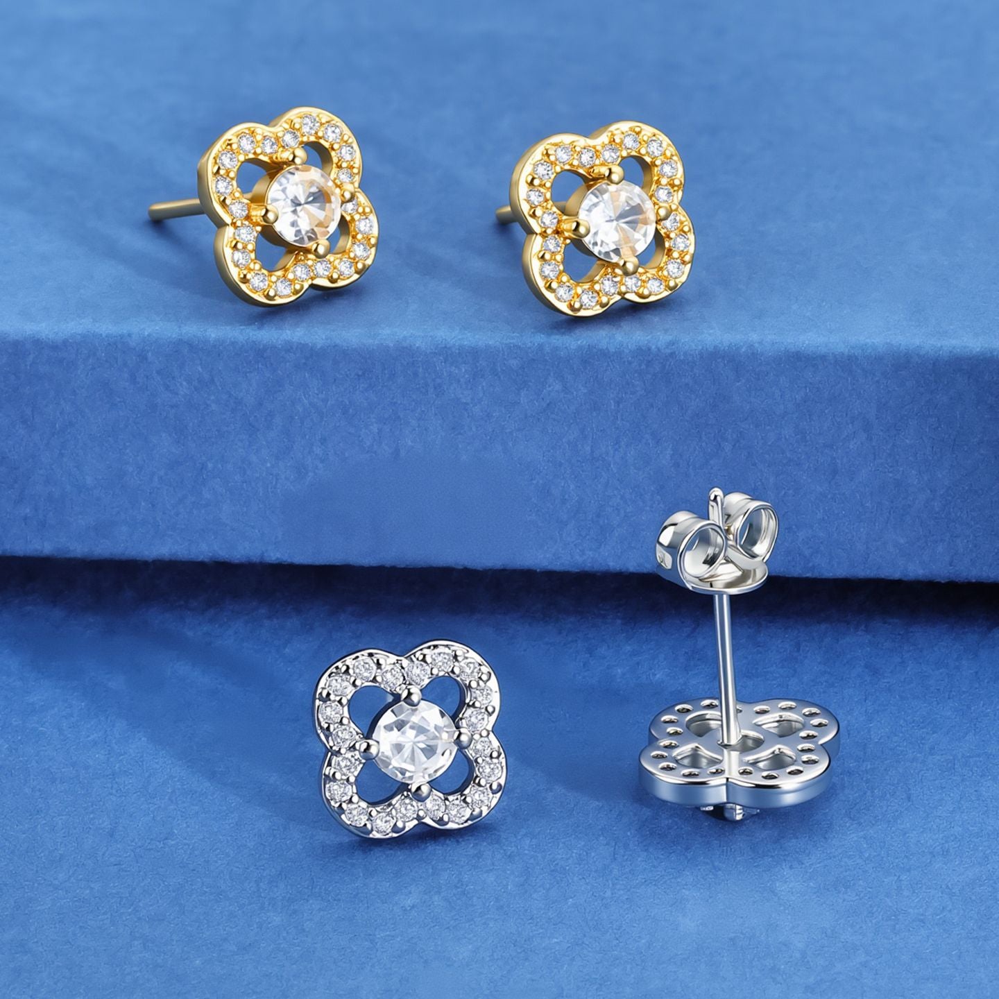 Women's Leaf Clover Ear Fashion Temperament High Sense Hollow Zircon Female Stud Earrings