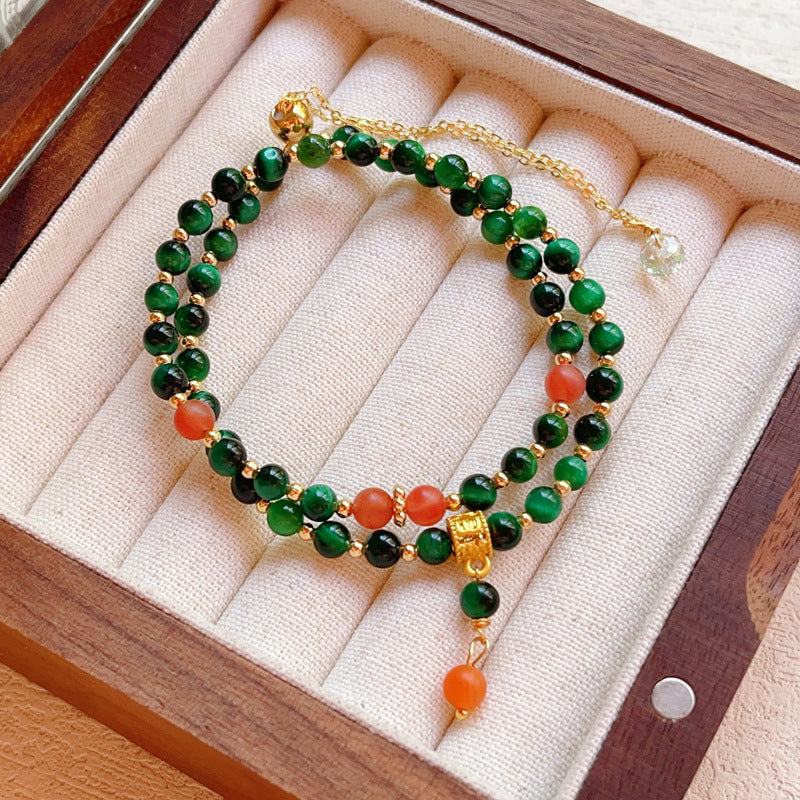 Women's Tigereye Crystal Korean Fashion Beaded Double Circle Bracelet