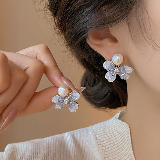 Crystal Flower Pearl Elegant Fashion Graceful Earrings