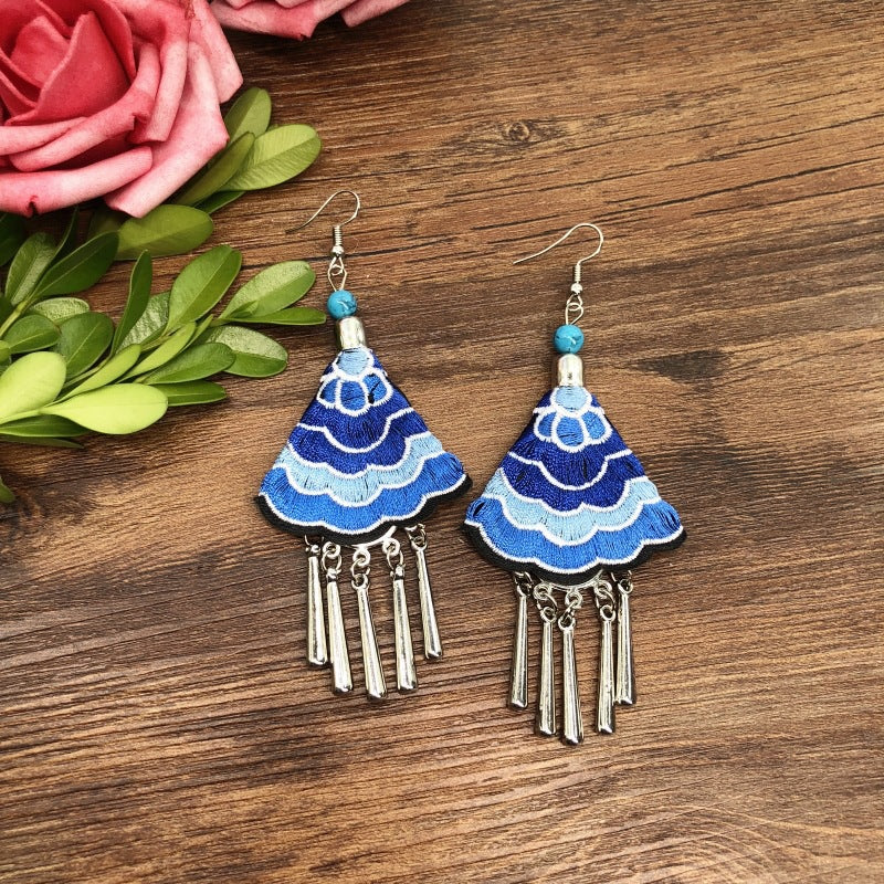 Fabric Yunnan Simple Flower Tassel Female Earrings