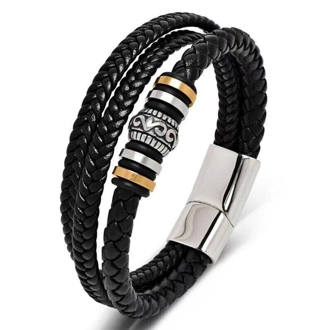 Men's Cross Leather Handmade Braided Rope Magnetic Bracelet