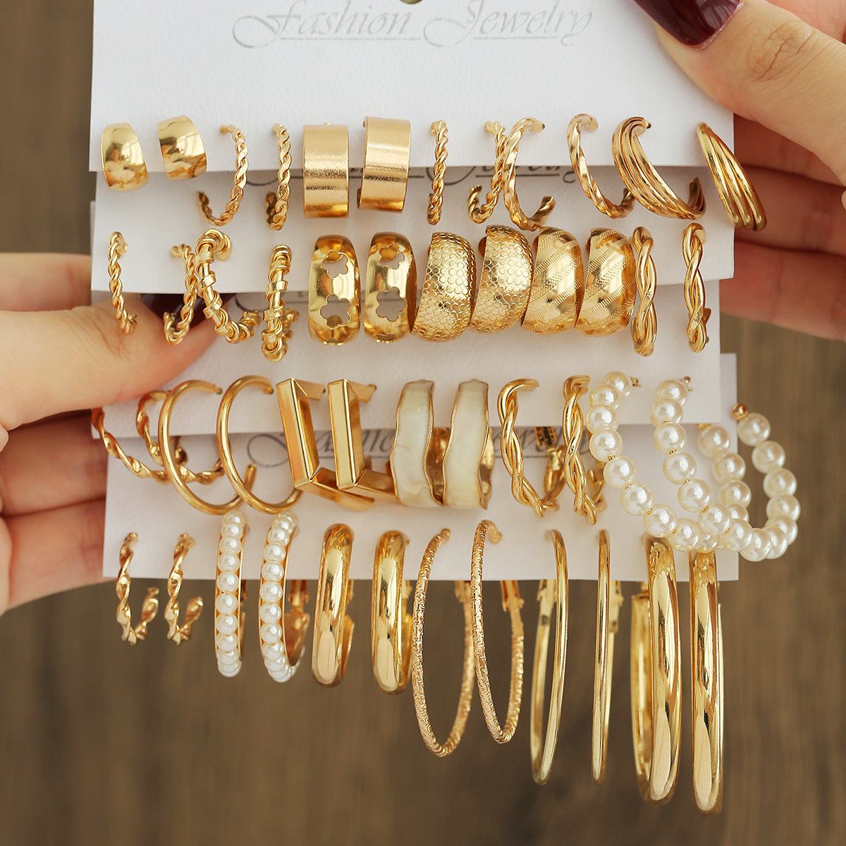 Ear Square Geometric Metal Vintage Pearl Hepburn Earrings