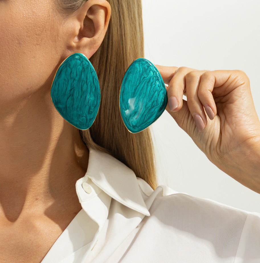 Resin Gemstone Retro Geometric Irregular Pleated Stud Earrings
