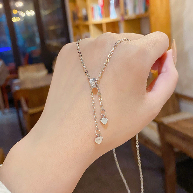 Tassel Double Love Titanium Steel Female Graceful Clavicle Necklace