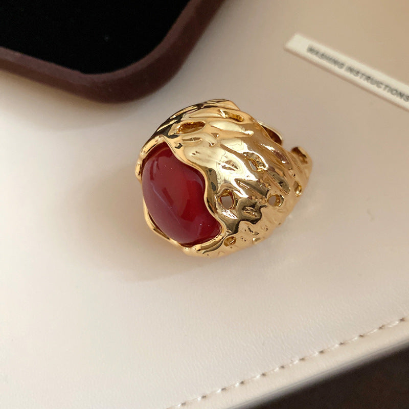 Women's Enamel Flower Open Golden Petal Design Rings