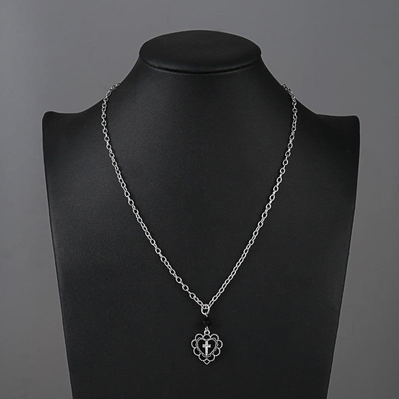 Gothic Punk Style Hollow Heart Cross Necklace