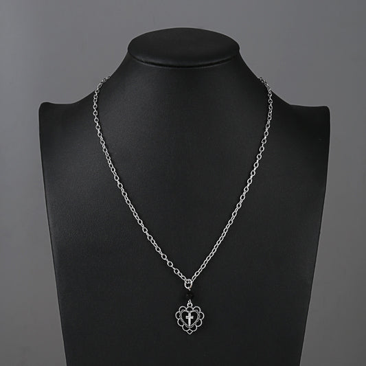 Gothic Punk Style Hollow Heart Cross Necklace