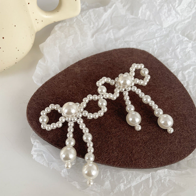 Korean Style Classic Premium Tassel Beaded Bow Pair Of Earrings