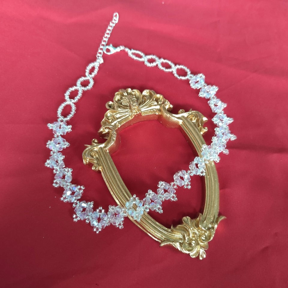 Women's Simple Cold Style Crystal String Beads Short Hair Band Lace Necklaces
