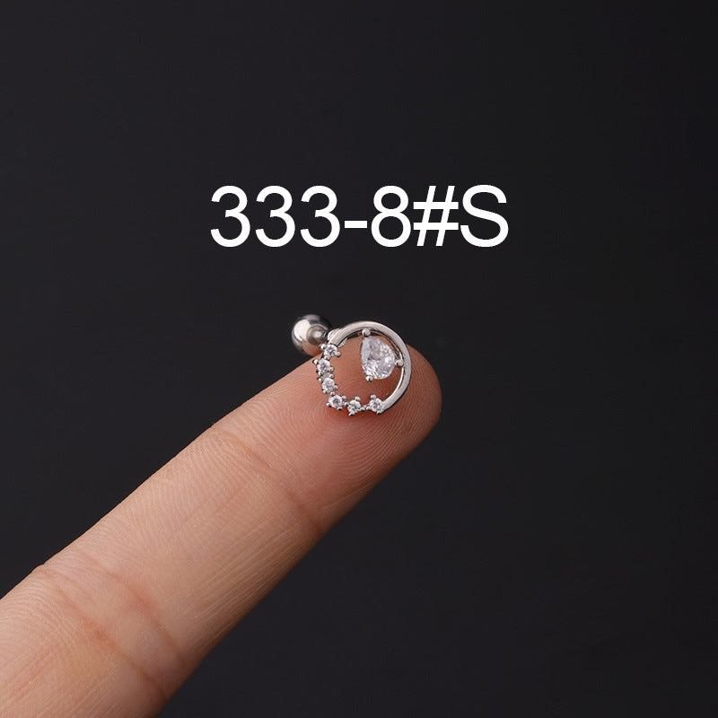 Stainless Steel Piercing Zircon Ear Bone Popular Screw Twist Ball Stud Earrings