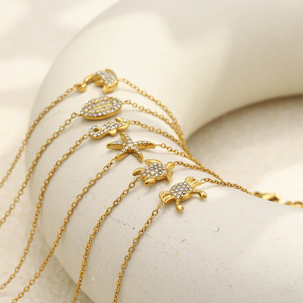 Fashion Simple Hand Stainless Steel Gold Plated Spot Drill Marine Bracelets
