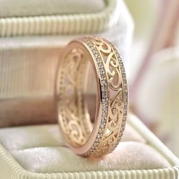 Geometric Hollow Zircon Light Luxury High-grade Personality Double Row Ring