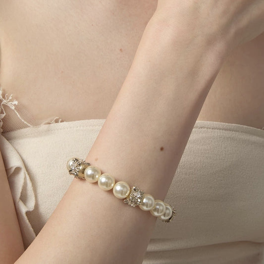 Flower-de-luce Right Rain Pearl Elastic French Retro High Bracelet